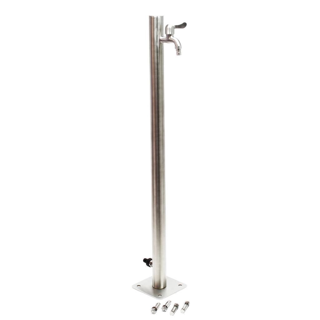 Fontanella a colonna in acciaio inox 95,5cm rotonda con rubinetto e raccordo Resistente a UV e gelo