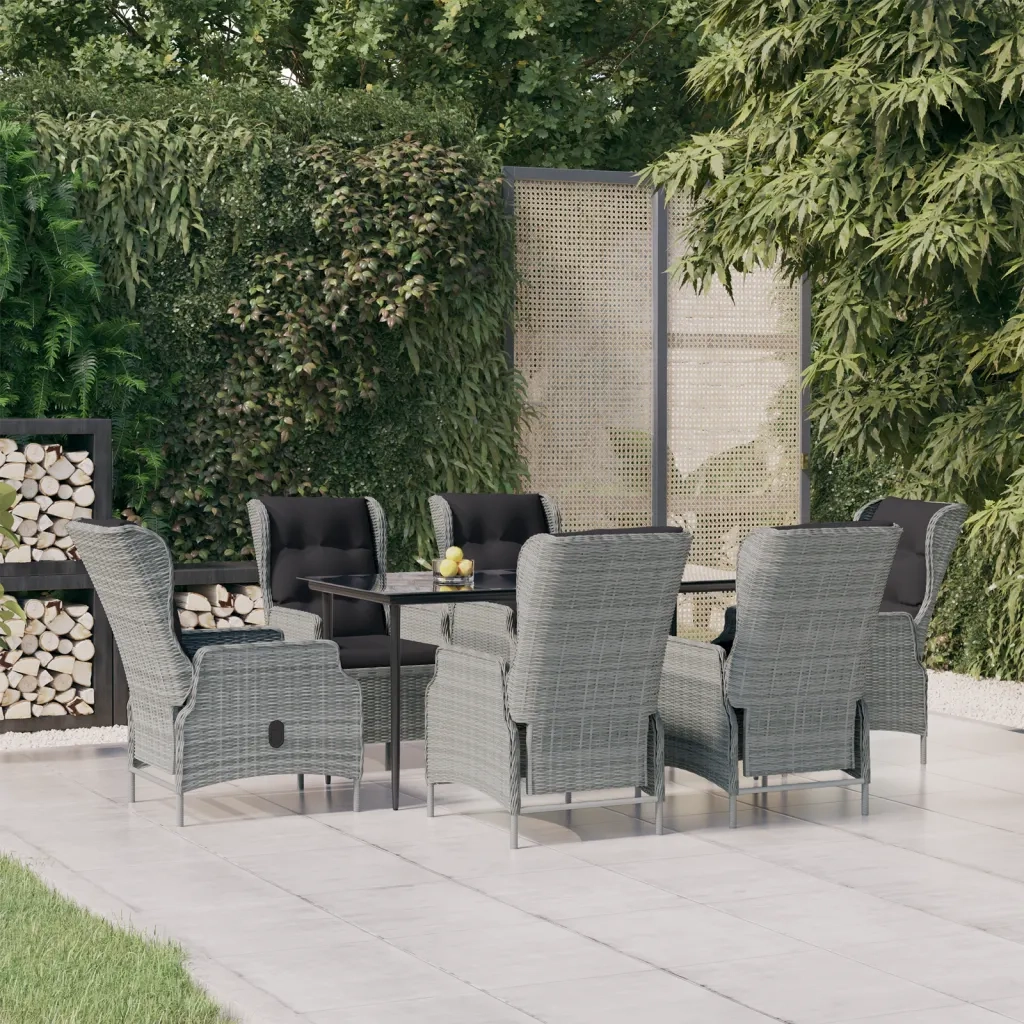 Set da Pranzo da Giardino 7 pz Grigio Chiaro in Polyrattan 3156807
