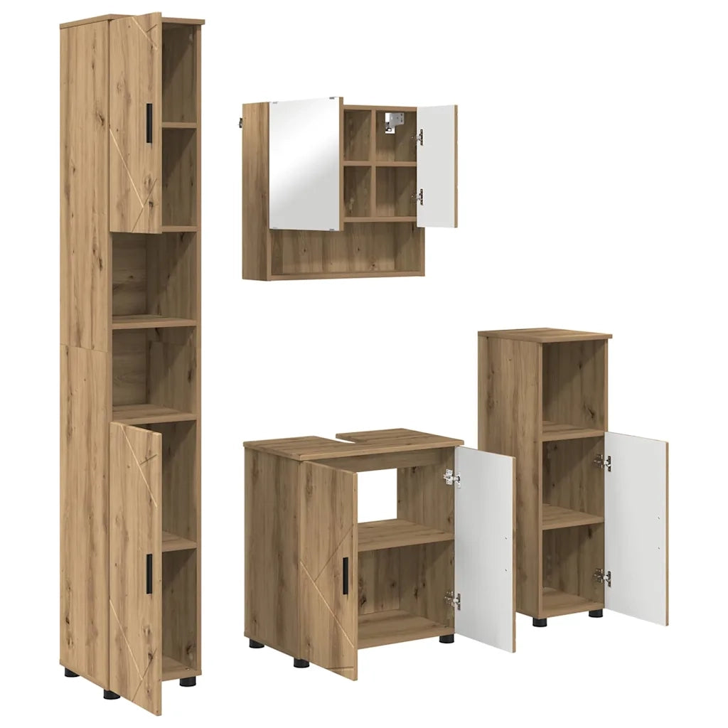 Set di mobili per il bagno con porta 4 pcs Rovere artigianale 3392972
