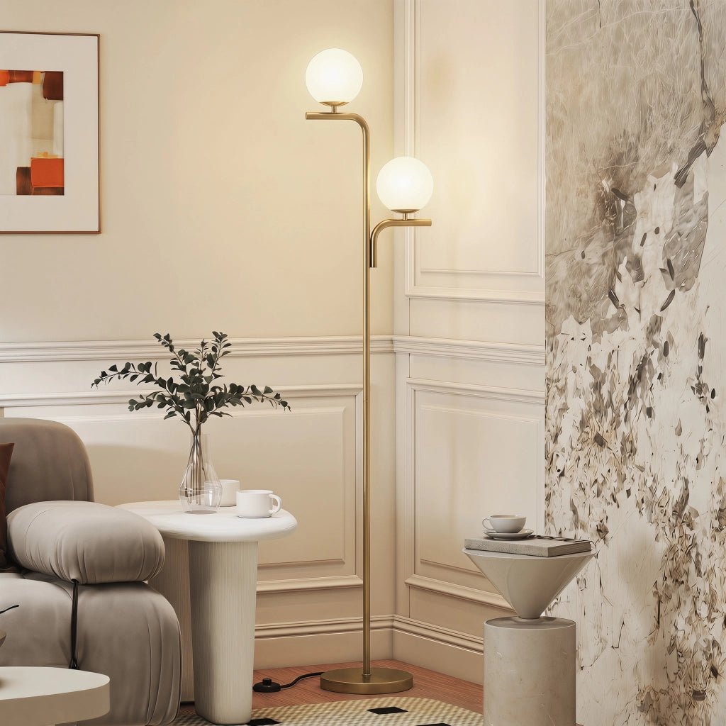 Lampada da Terra a Doppia Testa ¨C Minimal ¨C Dorato, Vetro, 3 Temperature
