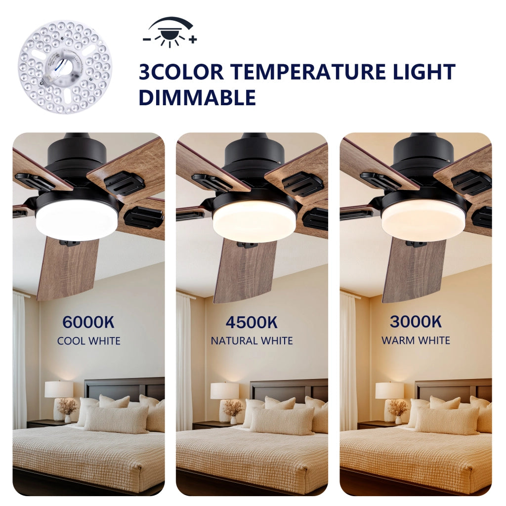 Ventilatore da soffitto esterno nero 42 pollici con luce e telecomando, 5 pale dimmerabili, per terrazze, camere e soggiorni
