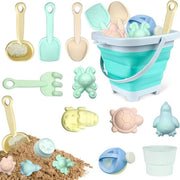 Set di sabbia per bambini 12 pezzi - Sabbia in silicone con secchio pieghevole, cucchiaio, formine e forme per sabbia per bambini