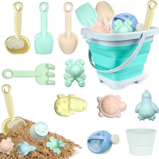 Set di sabbia per bambini 12 pezzi - Sabbia in silicone con secchio pieghevole, cucchiaio, formine e forme per sabbia per bambini