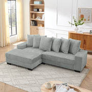 Divano angolare reversibile 4 posti con chaise longue e 6 cuscini in velluto a coste grigio 256,5 × 133,5 × 89 cm