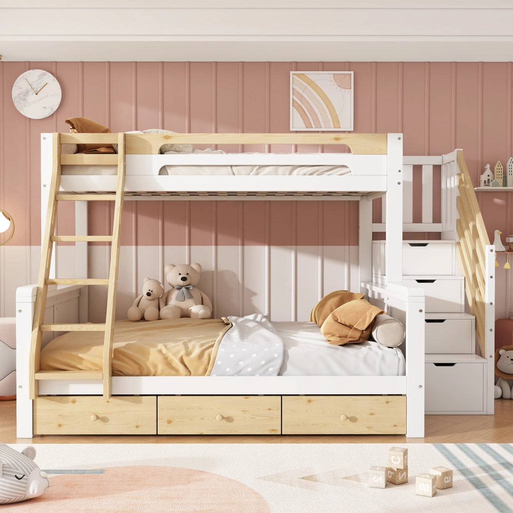 letto a castello in legno massello e mdf bianco e naturale 140 x 200 cm