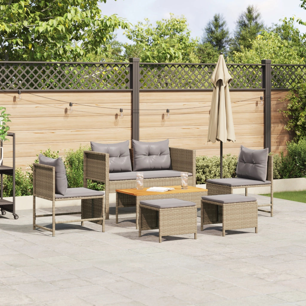Set Divano Esterno Beige e Grigio Chiaro Rattan, Tessuto Standard