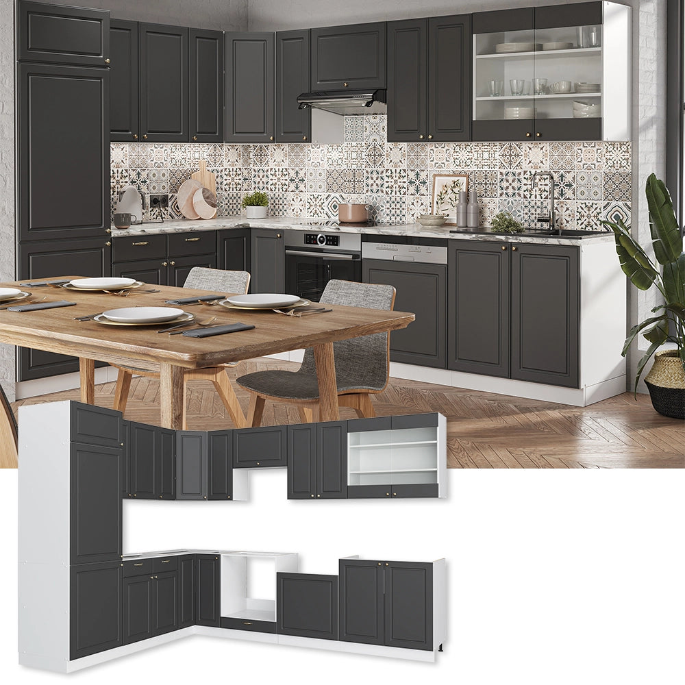 Vicco Cucina angolare completa Antracite-Oro/Bianco 227 x 287 cm , PL Antracite