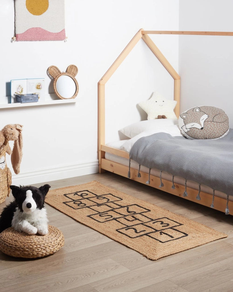 Tappeto in juta naturale 60 x 150 cm rettangolare intrecciato con bordo smerlato stile rustico boho per soggiorno e camera da letto