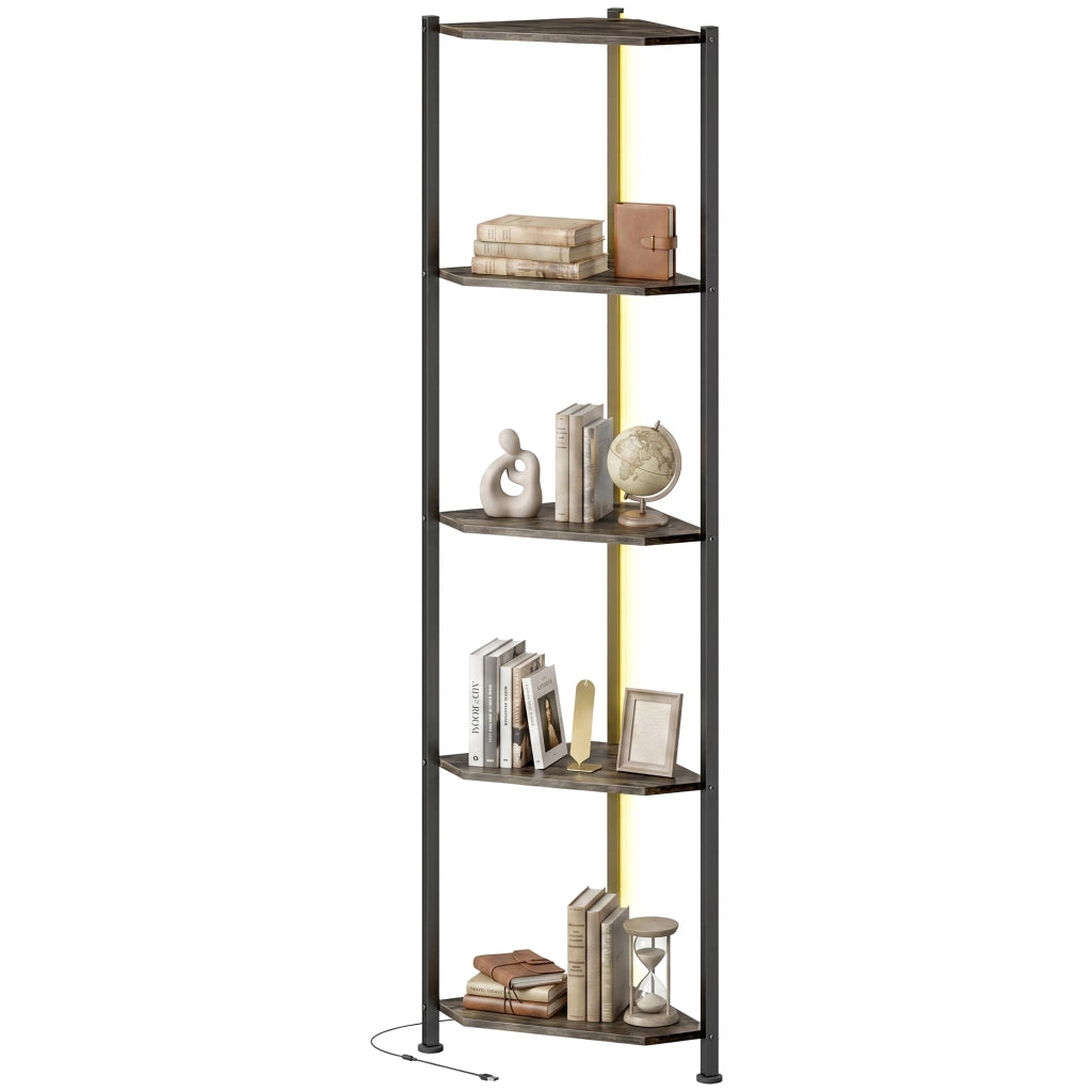 Libreria angolare 5 livelli con LED ¨C zephmum ¨C Rustico Marrone 100x30x200
