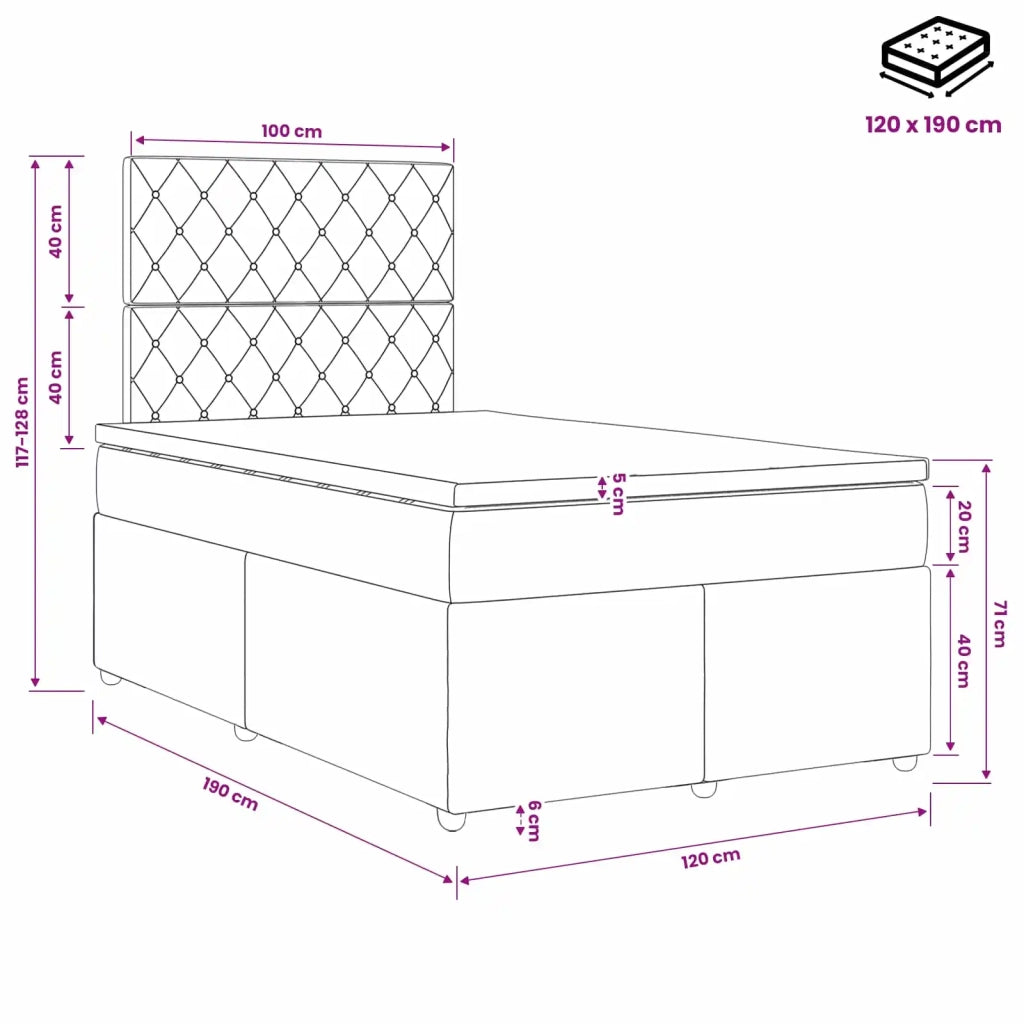 Letto box spring con materasso Rosa 120 x 190 cm Velluto 3454564