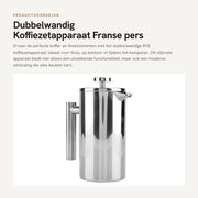 Caffettiera a Doppia Parete in Acciaio Inox - Filtro a Stampa - 1000 ML - Resistentente al Calore - Adatto per Ufficio e Campeggio