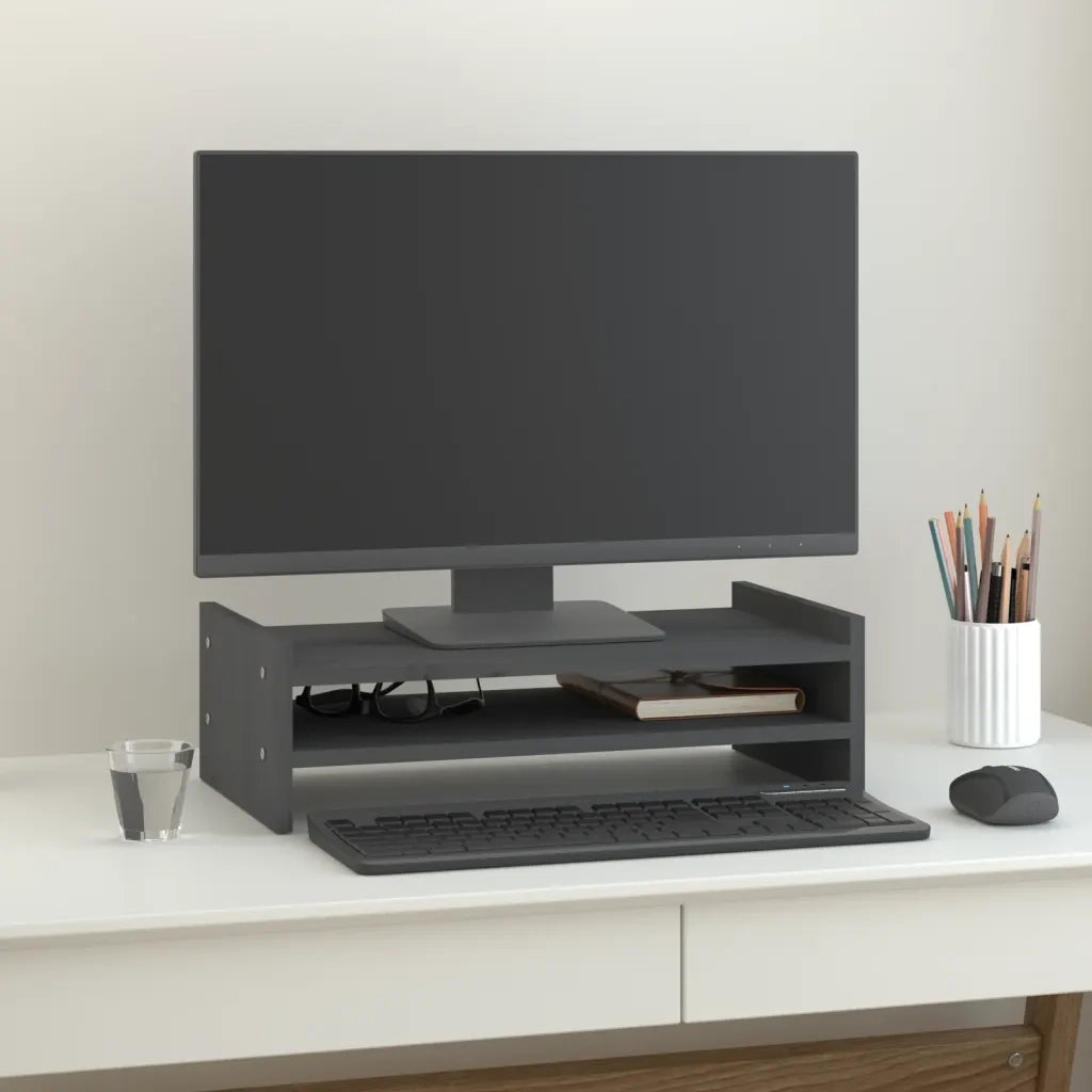 Supporto per Monitor Grigio 50x27x15 cm Legno Massello di Pino 814021