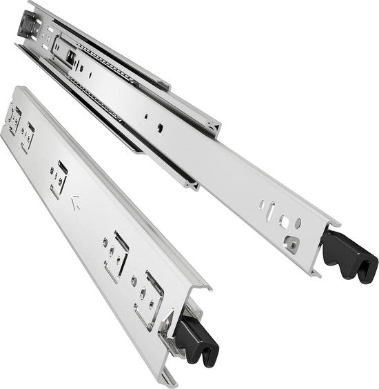 Carreggiate laterali pesanti 700mm con chiusura - 3 volte completamente estensibili - fissaggio laterale - 1 coppia di guide per mensole