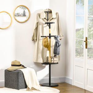 Appendiabiti da Terra 46x35x152 cm in Legno e Acciaio con Mensola e Gruccia Nero