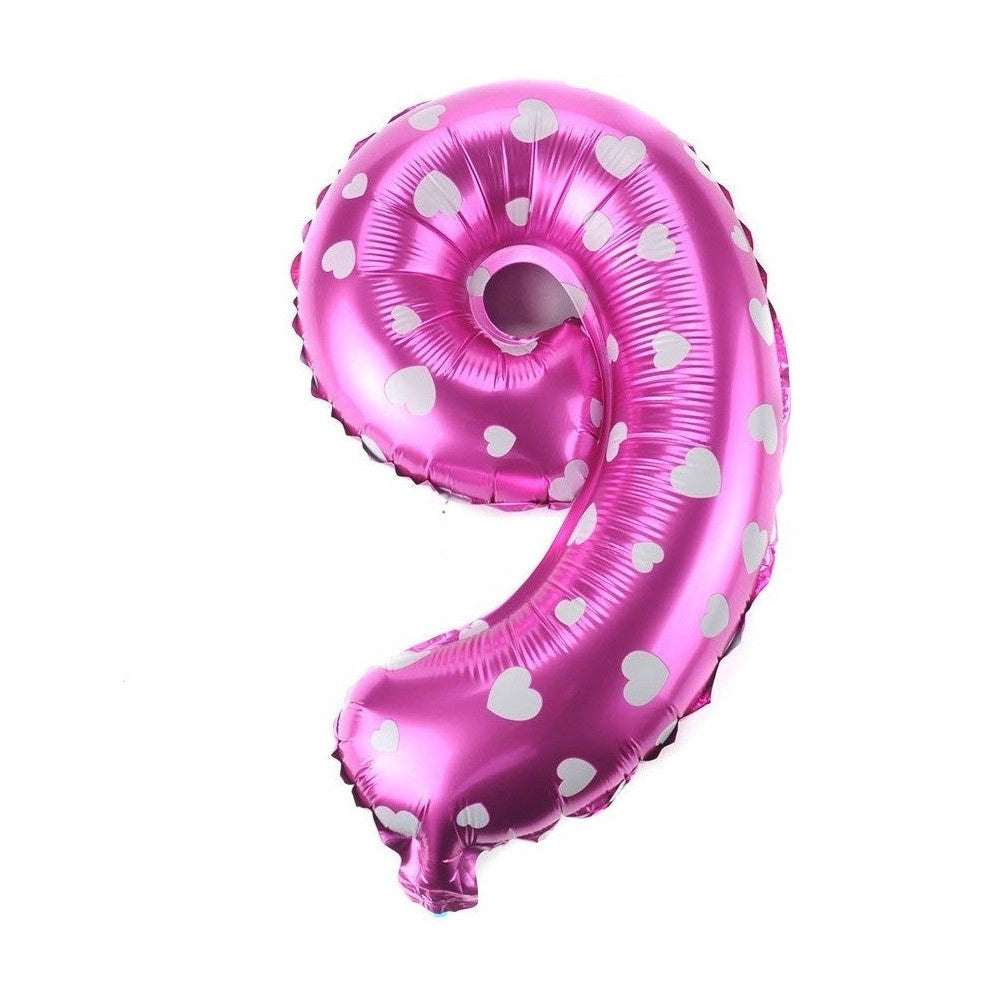 Trade Shop - Palloncino Numero 9 Rosa Cuori Cuoricini 35cm Elio Decorazione Party Festa -