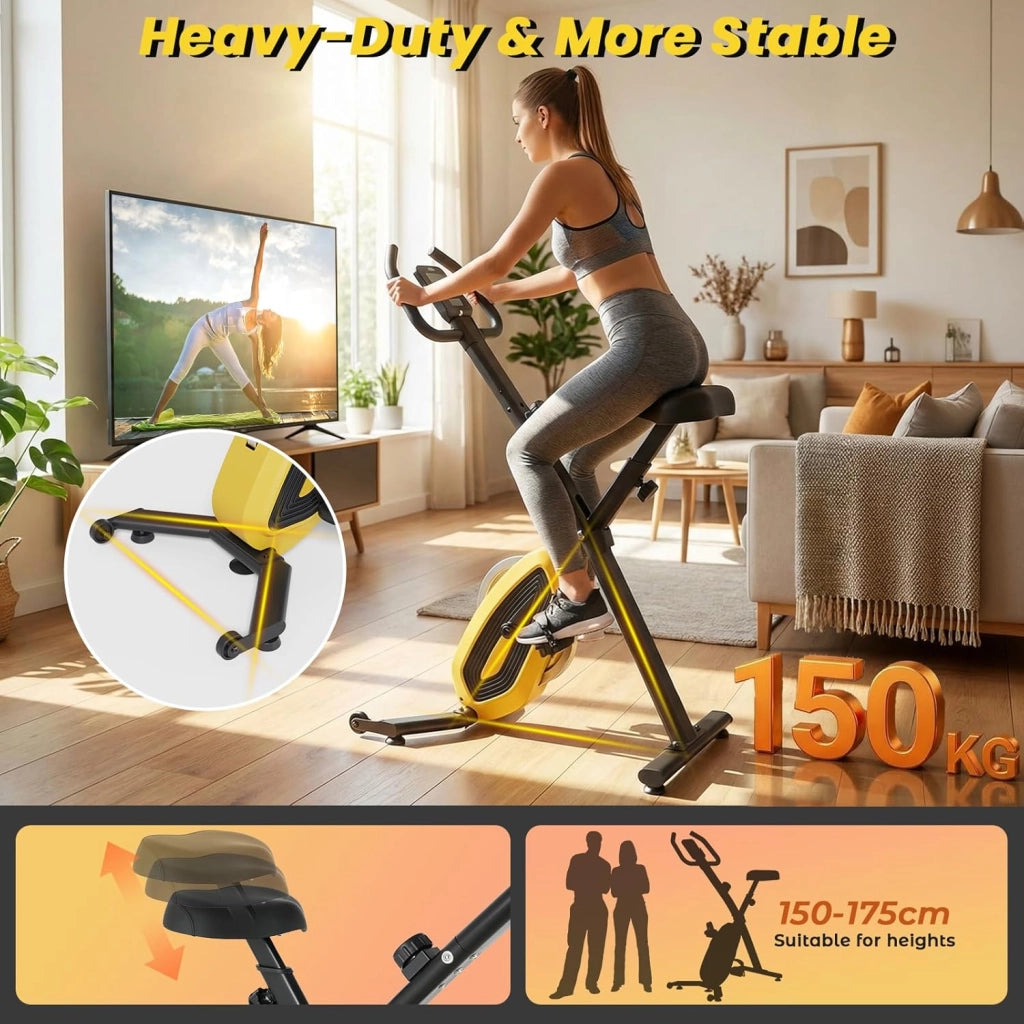 Cyclette pieghevole fino a 150 kg, extra silenziosa e stabile, cyclette con resistenza magnetica a 16 livelli, sella comoda, bici da palestra, per interni X-Bike per la casa