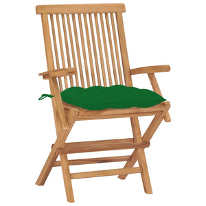 Sedie da Giardino 2 pz con Cuscini Verdi Legno Massello di Teak