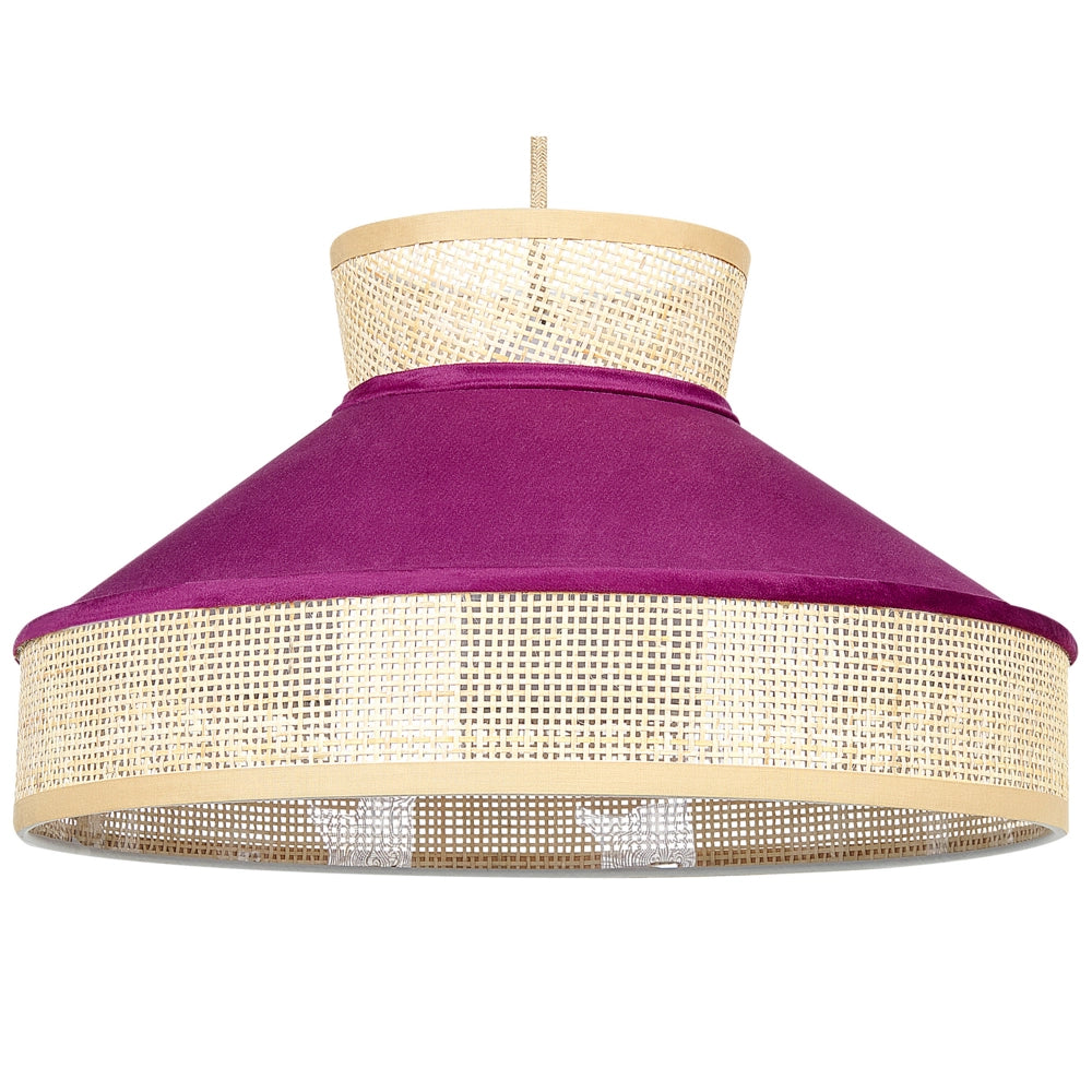 Lampadario lampada a sospensione in rattan rosa naturale con paralume in velluto boho illuminazione