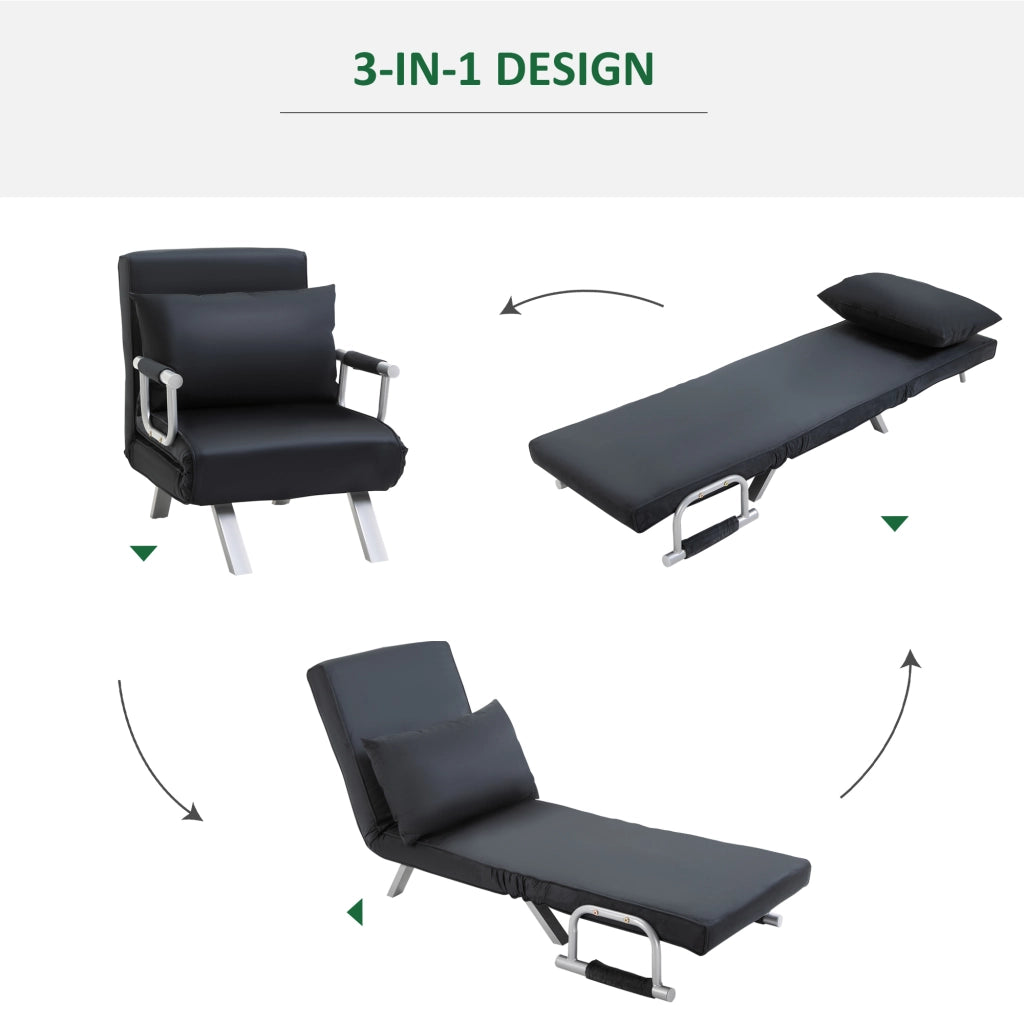 Divano letto 2 in 1 con schienale regolabile, 65L x 77W x 80H cm, rivestimento sfoderabile, cuscini inclusi, robusto e antiruggine, in poliestere,