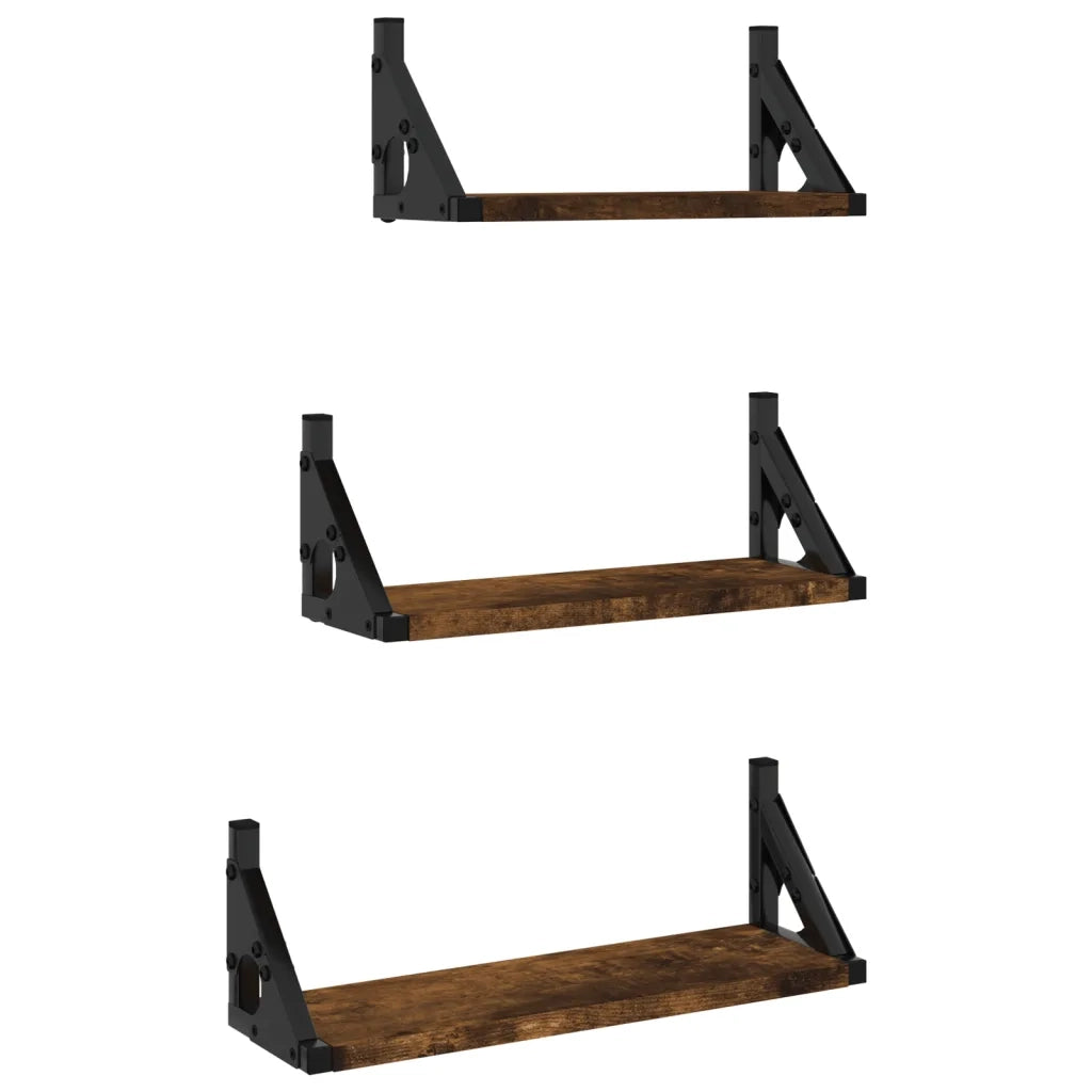 Set Mensole Parete 3pz Rovere Fumo in Legno Multistrato 836320