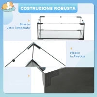 Gabbia per Criceti a 3 Livelli con Base in Vetro Temperato, Ruota e Accessori, 76.5x48.5x54.5 cm, Nero