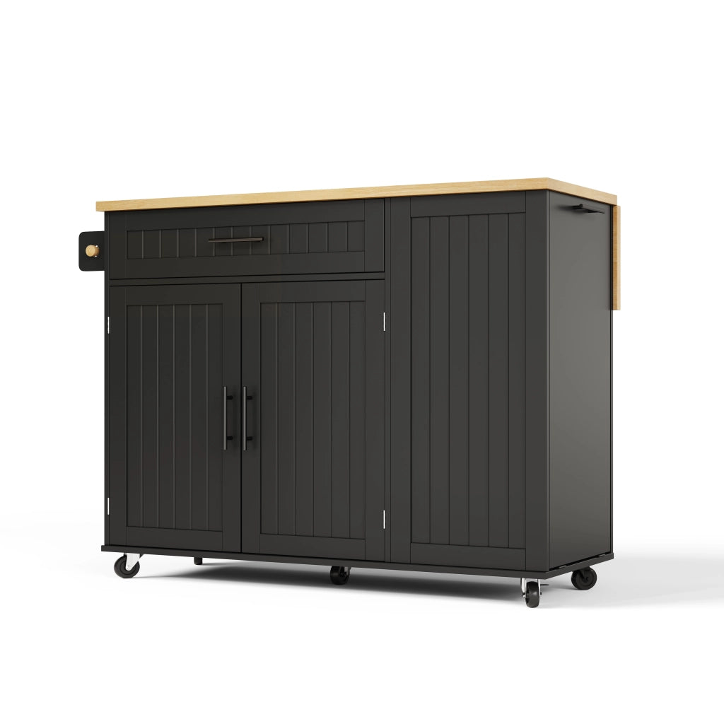 Isola da cucina mobile con piano ribaltabile, ruote bloccabili, credenza portaoggetti e vano rifiuti nascosto, 130x70x93 cm