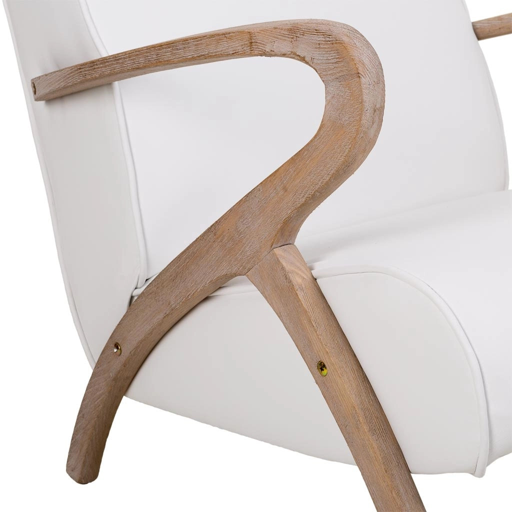 Poltrona in legno imbottita in similpelle bianca 57x55x33/85h
