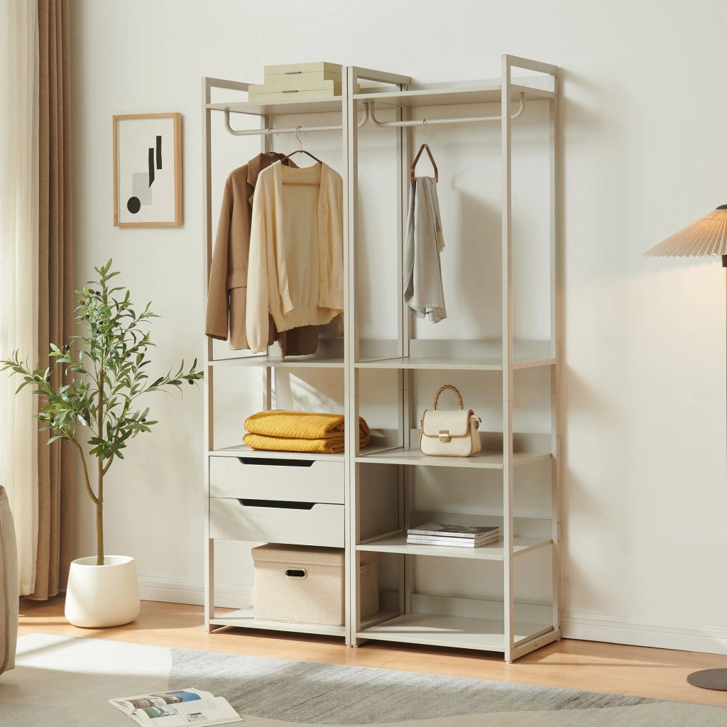 Stand Appendiabiti Jässaatka in Acciaio con 2 Cassetti e 4 Ripiani 200 x 61 x 40 cm - Grigio [en.casa]