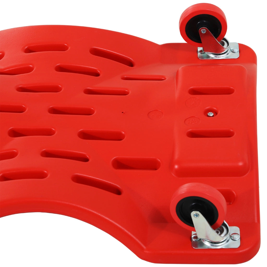 Carrello da Meccanico 100x48x12 cm con Poggiatesta Imbottito e 2 Vassoi Laterali in Plastica Rosso