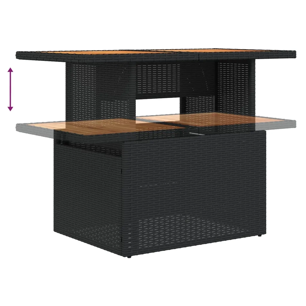 Tavolo da Giardino Nero 100x55x73 cm Polyrattan e Legno Acacia 365976