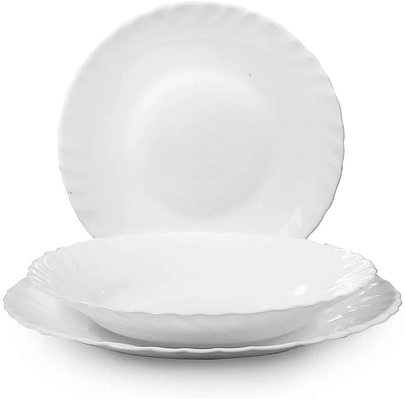 SET 18 PIATTI PRIMA VETRO TEMPERATO BIANCO CON PIATTI PIANI, FONDI E DA FRUTTA