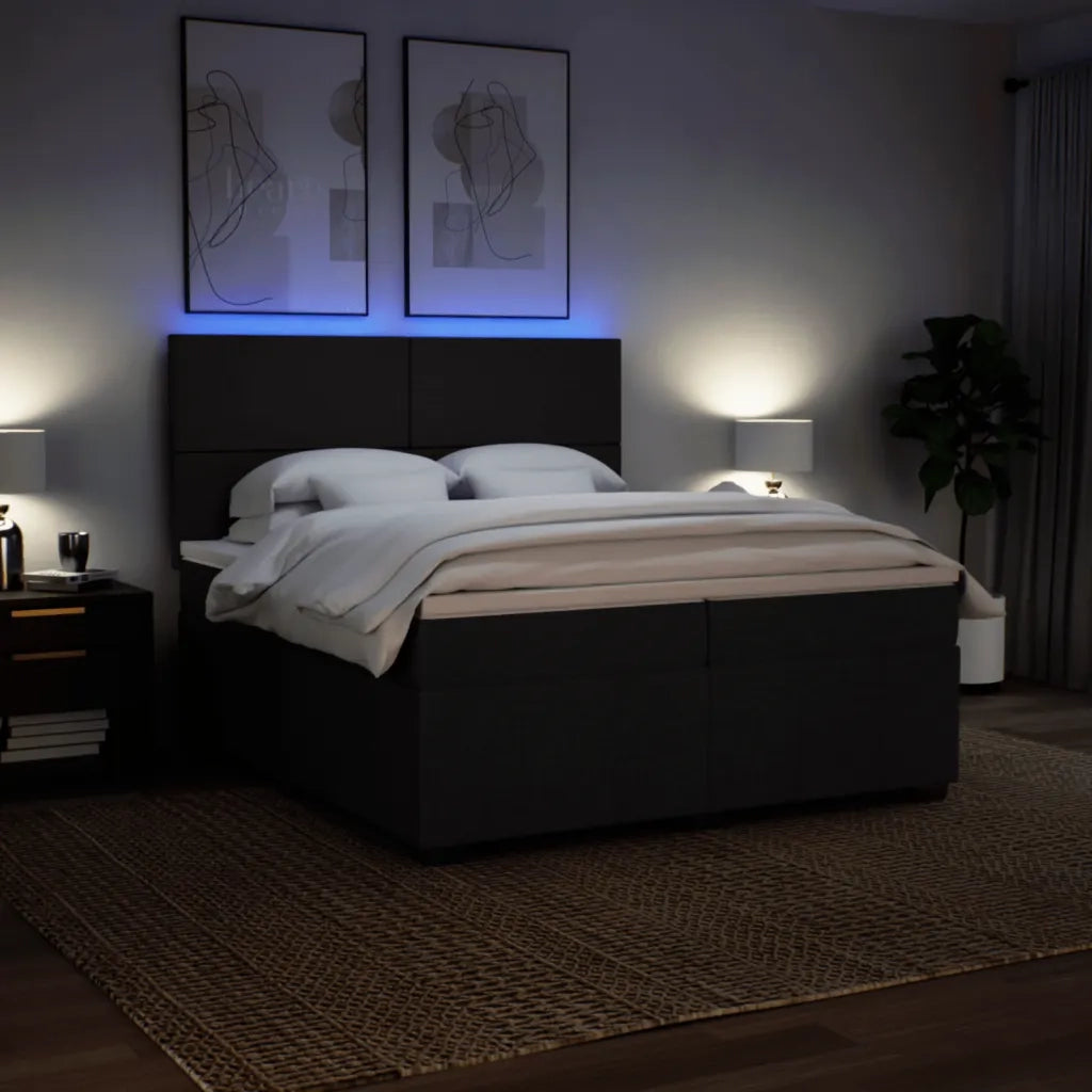 Giroletto a Molle con Materasso Nero 200x200 cm in Tessuto