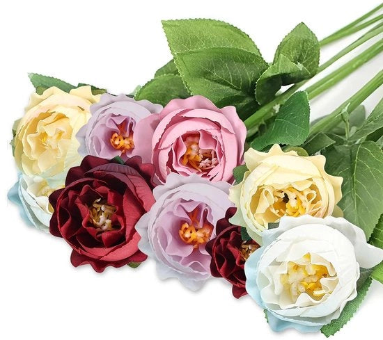 Decorazioni di fiori artificiali in acciaio - 20 pezzi - Realistici con foglie verdi - Decorazione per casa, matrimonio, giardino - Diametro 4 cm