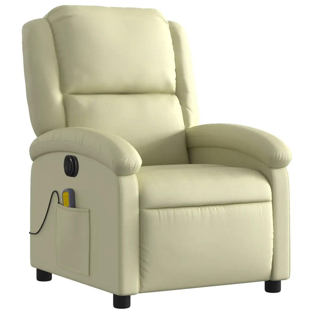 Poltrona Massaggiante Elettrica Reclinabile Crema in Vera Pelle 3204260