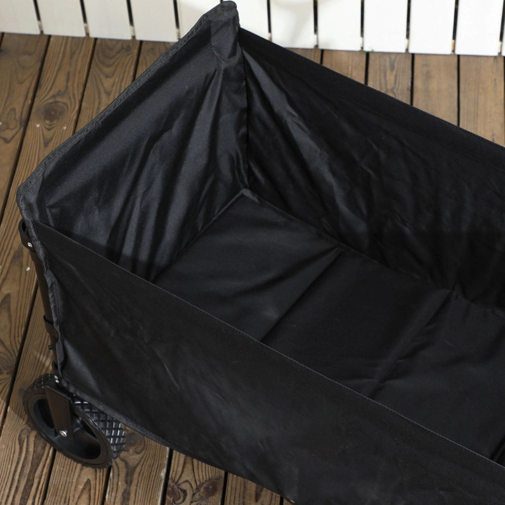 Carrello da Giardino 90x48x62 cm da 120L Pieghevole in Acciaio e Poliestere Nero