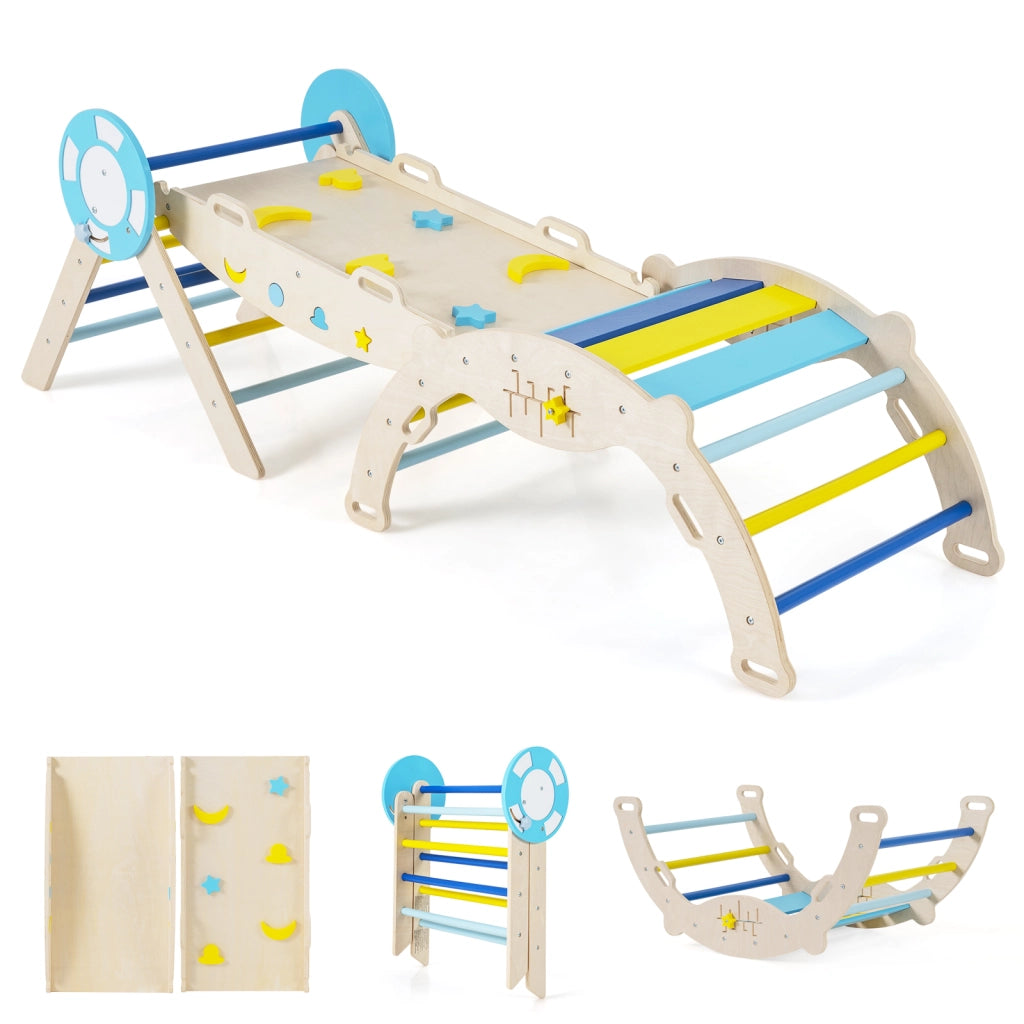 Set triangolare 7 in 1 legno montessori nautico arrampicata scivolo-Set scala arco labirinto palestra interna pieghevole bambini Macaron