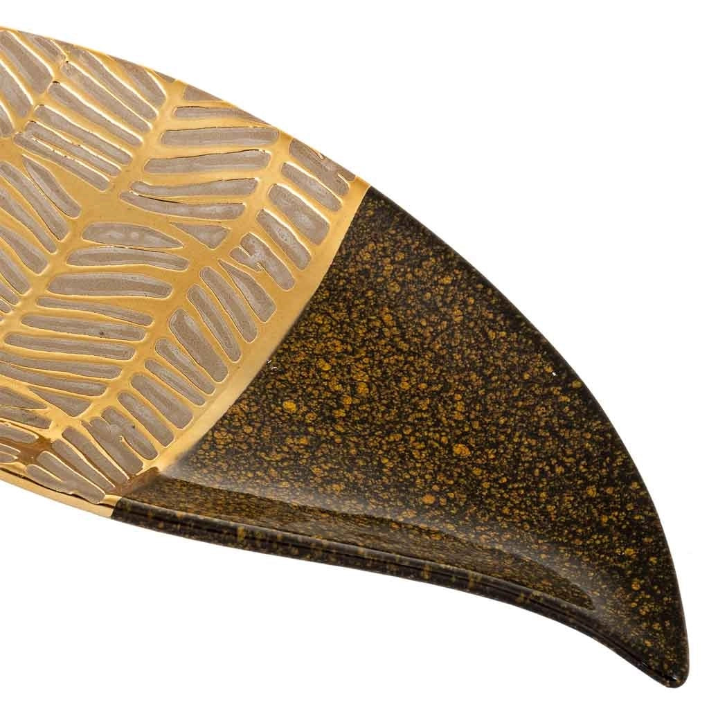 Centrotavola in ceramica dorata 42,5x16,5x2,5h