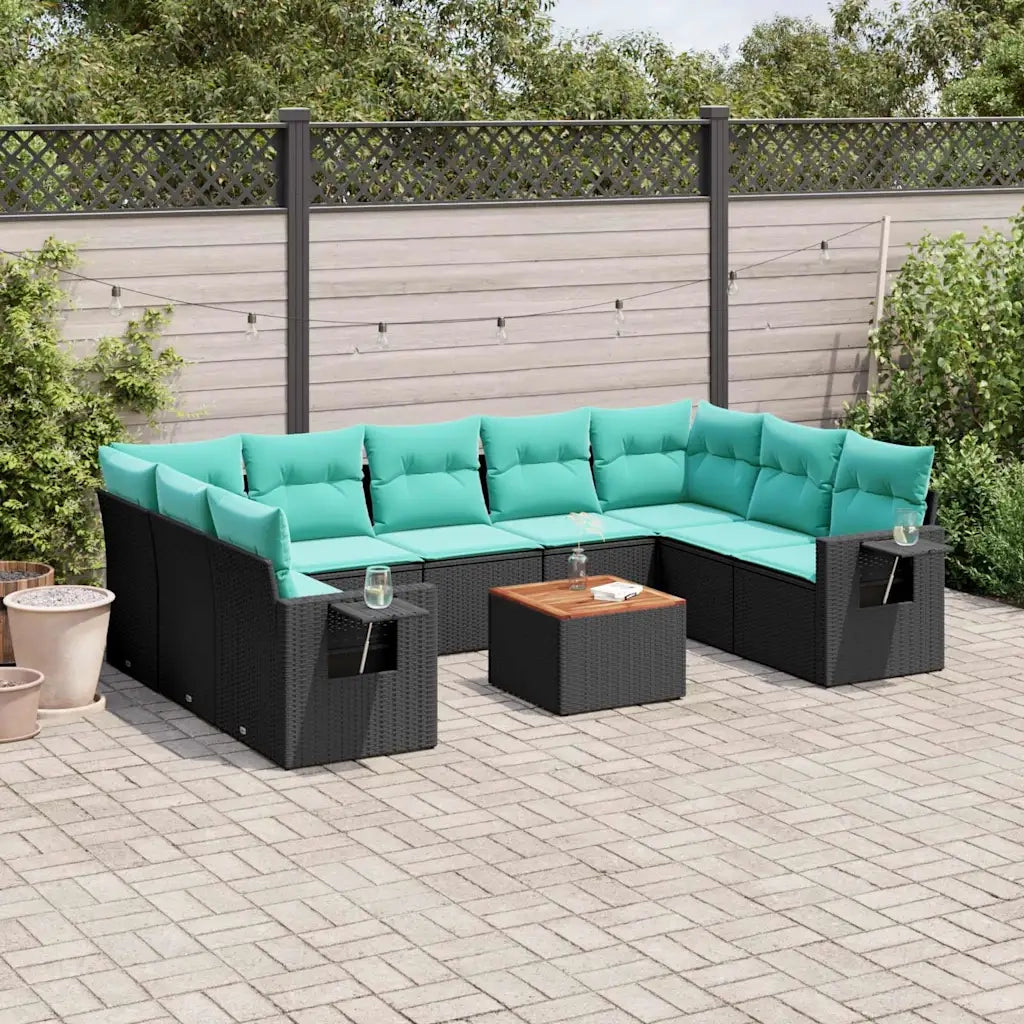 Set Divani da Giardino 10 pz con Cuscini Nero in Polyrattan 3224706