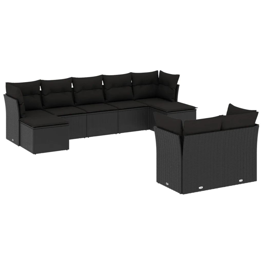 Set Divani da Giardino 9 pz con Cuscini Nero in Polyrattancod mxl 115821