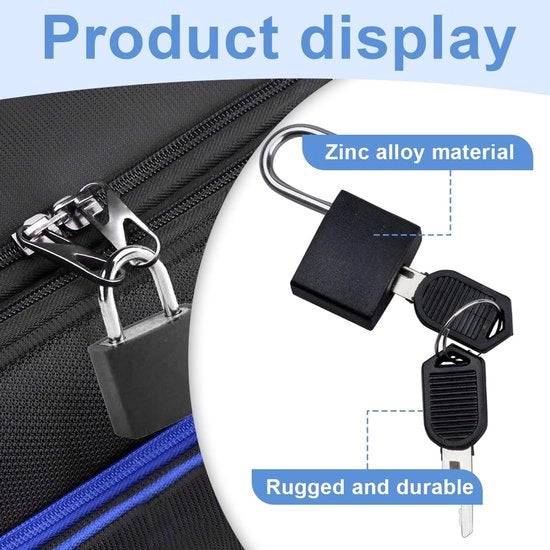 Set di sicurezza per bagagli - Nero - Chiave - Set a 2 pezzi - Viaggi - Adatto per bagagli - Esecuzione nera di chiusura bagagli con chiave, chiusura mini a muro con chiave, chiusura bagagli piccola (nero)