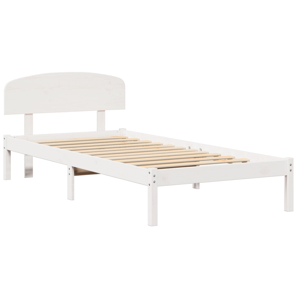 Struttura Letto con Testiera Bianca 80x200 cm Legno Massello di Pino