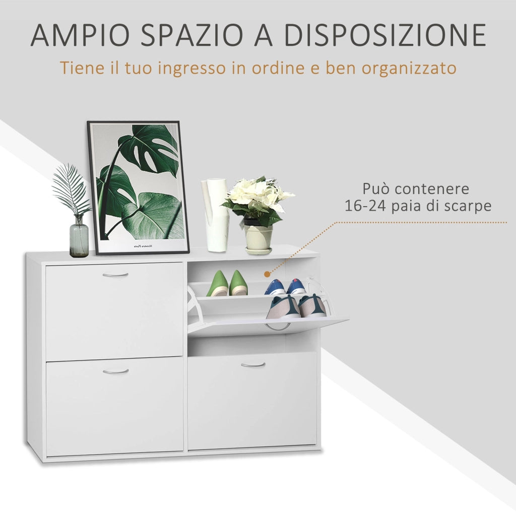 Scarpiera Salvaspazio Capacità 24 Paia in Legno Bianco 120x24x81 cm
