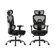 Sedia da ufficio ergonomica girevole con poggiapiedi e braccioli 3D in rete nera