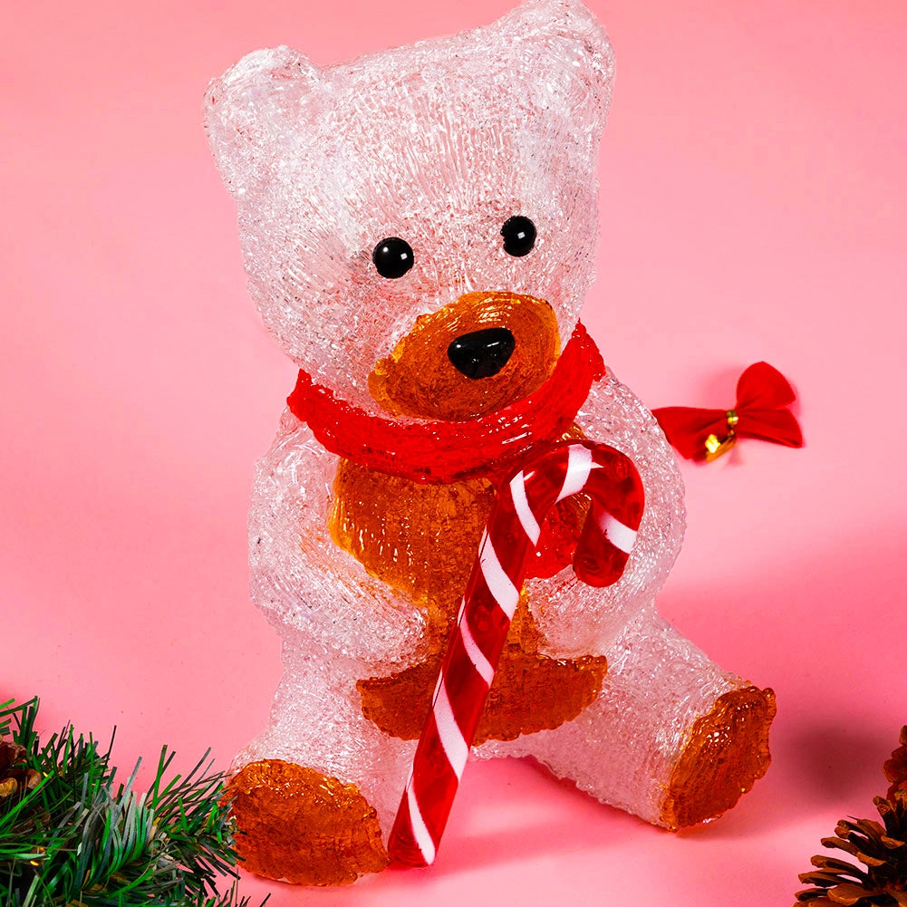 Orsetto Orso Seduto Natalizio Acrilico 30 Led Bianco Decorazione Luminosa Interno Esterno