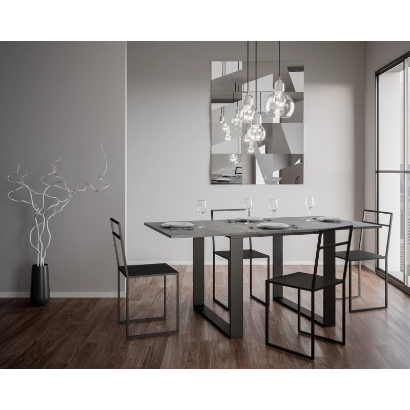 Tavolo apribile 90x90/180 cm Tecno Libra telaio Antracite - Cemento
