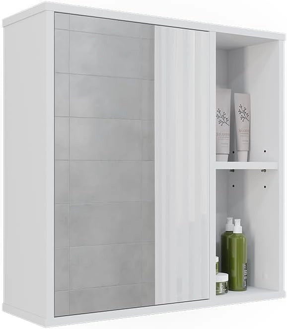 Mobile a specchio per il bagno Leano, Bianco, 60 x 60 cm, adatto per la conservazione di articoli da bagno e asciugamani