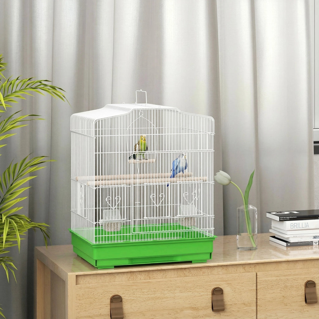 Gabbia per Uccelli con 2 Mangiatoie e Altalena ¨C Zephmum ¨C Verde 46.5x36x59 cm