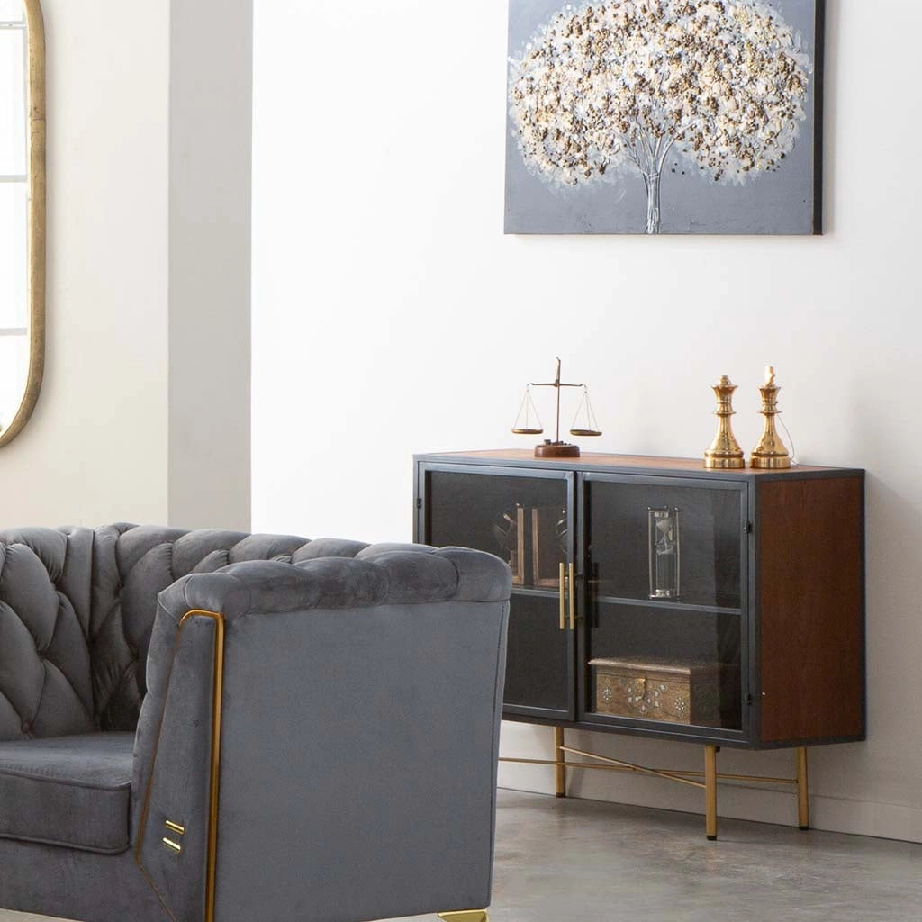 Credenza in legno e metallo bianco 100x35x80h