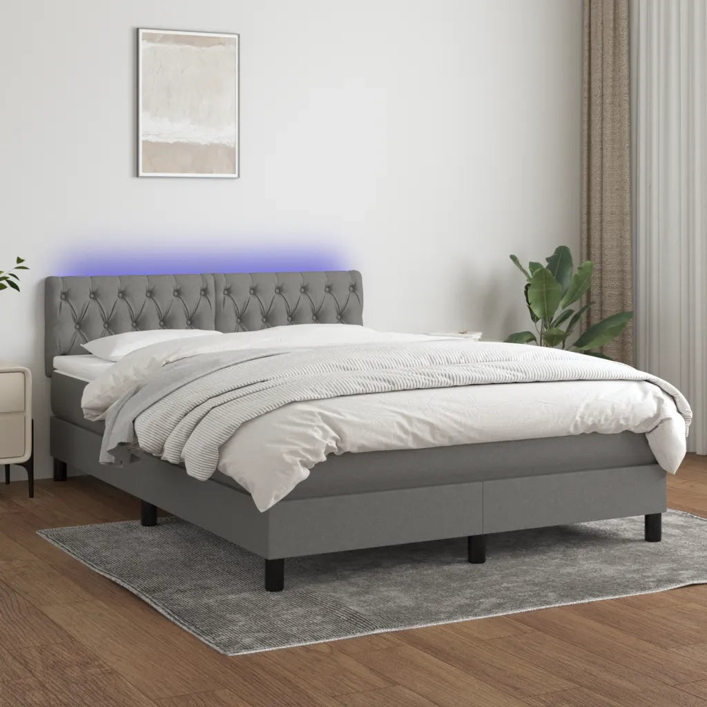 Letto a Molle Materasso e LED Grigio Scuro 140x190cm in Tessuto