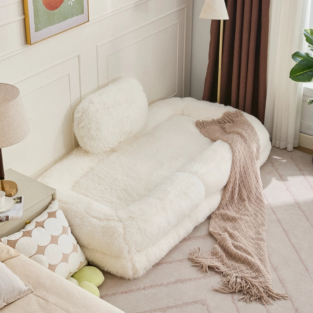 Poltrona relax da pavimento 1 posto con schienale regolabile, cuscino, in poliestere, beige